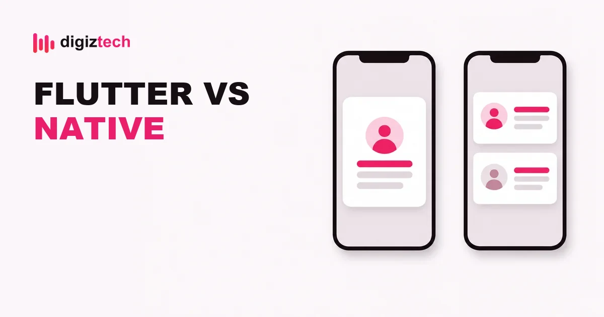 flutter vs native app - Flat illustration of two phone outlines showing single and split code layers