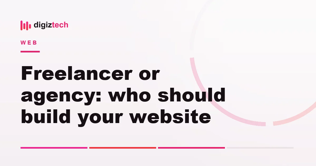 freelancer vs agency website - Flat illustration of one desk beside three desks with a balance scale