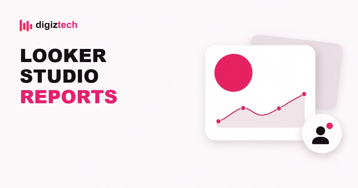 looker studio marketing report - Flat illustration of a dashboard card with a large number and a line chart
