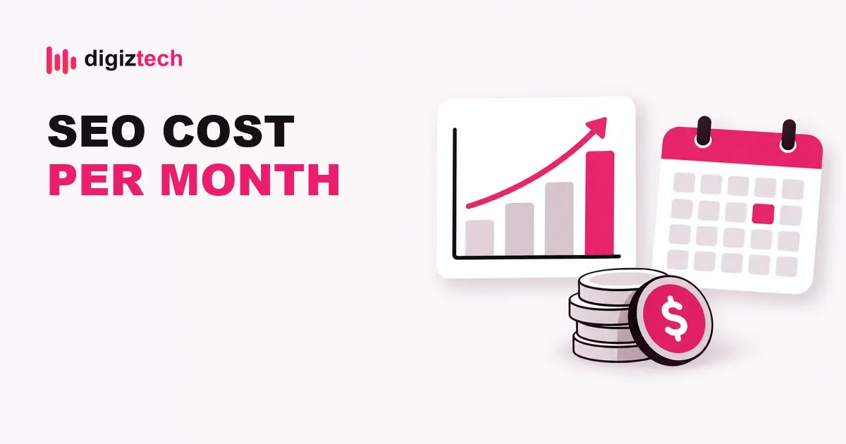 seo cost per month - Flat illustration of a rising bar chart, a calendar and a stack of dollar coins