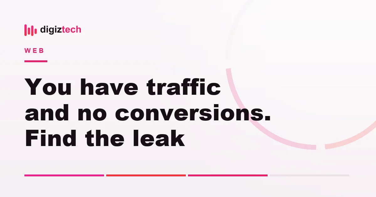 traffic but no conversions - Flat illustration of a funnel with a leak and a magnifying glass